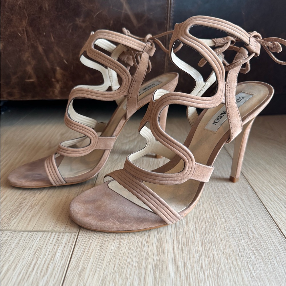 Steve Madden Ava Tan Nubuck Leather Caged Heels
